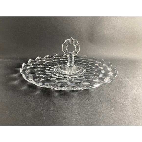 Fostoria American Clear Center Handle Serving Tray - Stacked Cube 1940s Vintage - Picture 3 of 8